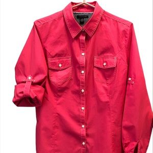 Tommy Hilfiger Raspberry Pink Fitted Button Down Blouse, Size Large